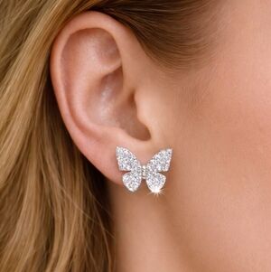 Sparkling Butterfly Rhinestone Stud Earrings  Silver-Tone with Sterling Post
